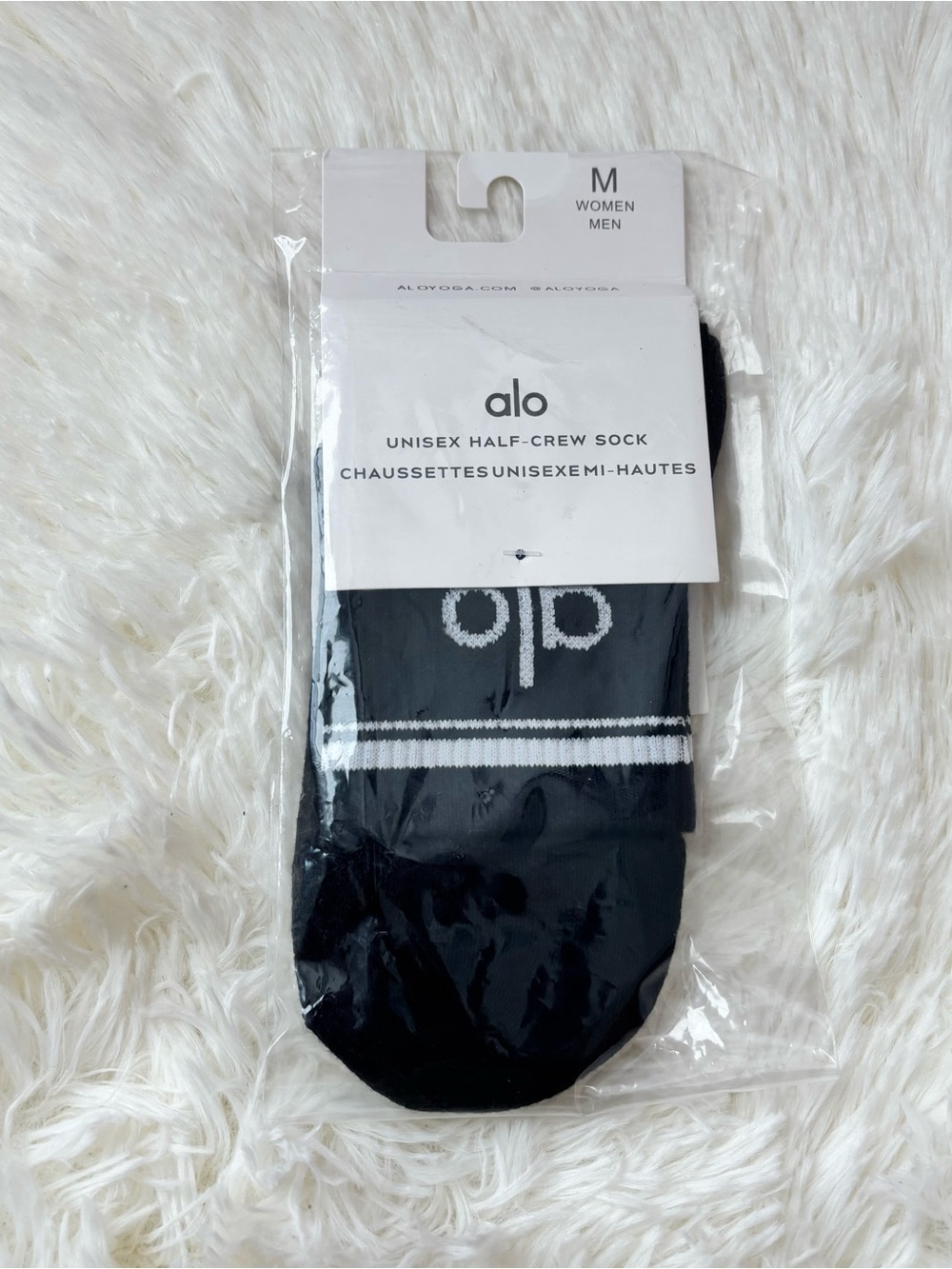 ALO Yoga Half-Crew Athletic Socks in Black with White Accents
